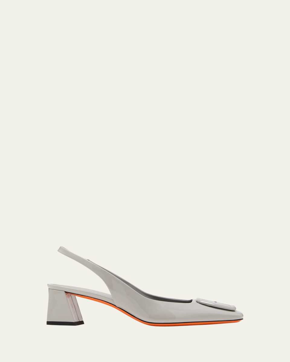Lemon Patent Buckle Slingback Pumps